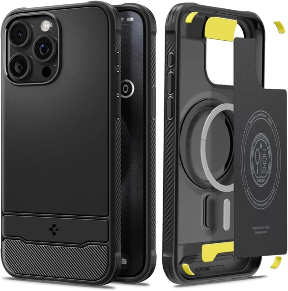 Spigen iPhone 15 Pro Max Kılıf Rugged Armor MagFit MagSafe özellikli Matte Black - ACS06561