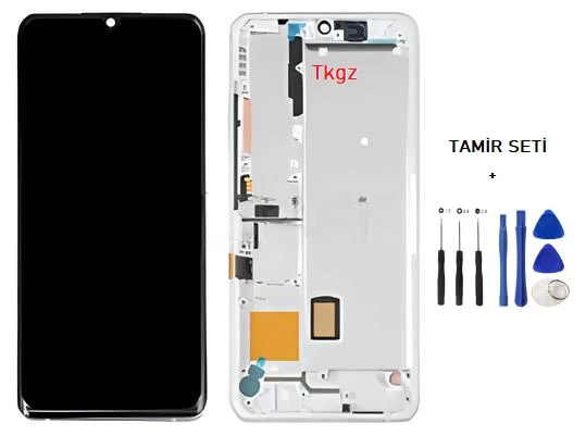 Tkgz - Xiaomi Mİ NOTE 10 Lite Uyumlu Lcd Ekran Dokunmatik Orijinal ÇITALI BEYAZ + TAMİR SETİ