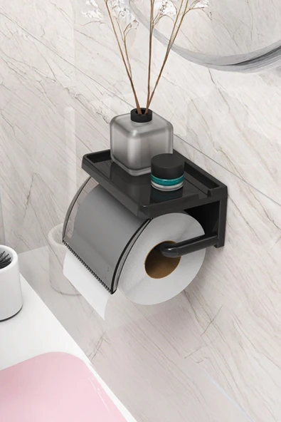 Yapışkanlı Kapaklı Tuvalet Kağıdı Askısı - Banyo Tuvalet Kağıtlığı ve Peçetelik Organizer