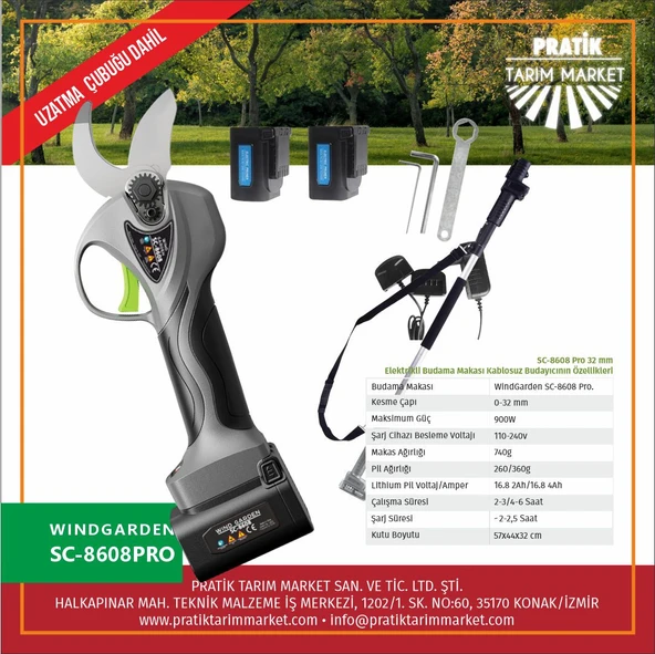 WindGarden SC-8608 Akülü Budama Makası + Uzatma Kolu