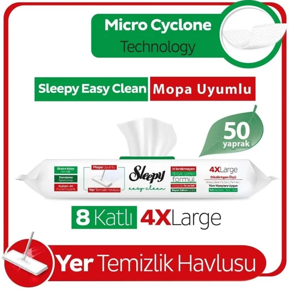 Nessiworld  Sleepy Yer Temizlik Havlusu Mop Uyumlu 50 Adet Beyaz Sabun - 2