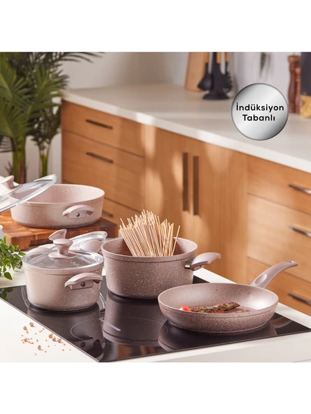 Karaca Biogranit Antik Rose V1 New İndüksiyon Tabanlı 7 Parça Tencere Seti