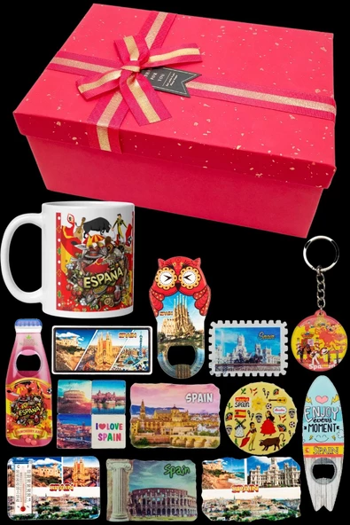 İspanya Hediye Kutusu 10 Parça Kupa Magnet Anahtarlık Kutu - 6