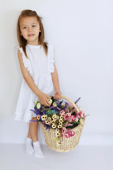 Kız Çocuk Eloise Beyaz Fisto Elbise Toka Takım ELB-0084. - 7