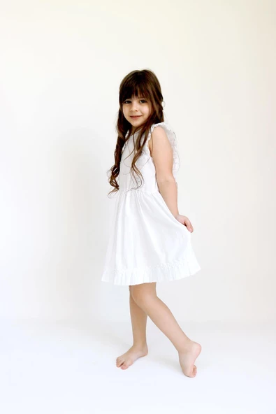 Kız Çocuk Eloise Beyaz Fisto Elbise Toka Takım ELB-0084. - 9