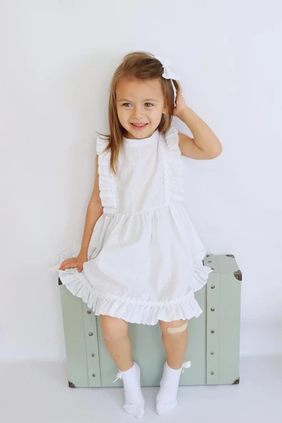 Kız Çocuk Eloise Beyaz Fisto Elbise Toka Takım ELB-0084. - 3