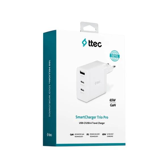 TTEC SmartCharger GAN 65W PD Seyahat Hızlı Şarj Aleti 2 USB-C