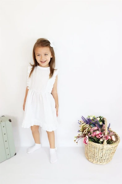 Kız Bebek Eloise Beyaz Fisto Elbise Toka Takım ELB-0084. - 2