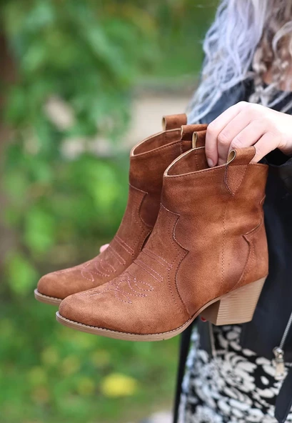 Akver Taba Süet Topuklu Bot - Resim 3