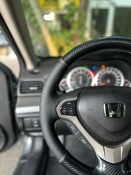 Honda Accord 2008 Araca Özel Dikmeli Direksiyon Kılıfı (KRİSTAL KARBON SOFT NOKTA) - 4