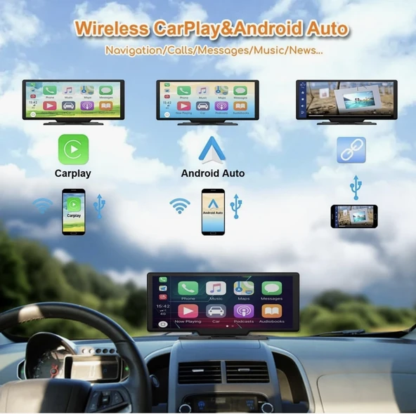 Tak Çalıştır Kablosuz Apple Carplay Ve Android Auto Oto Double Teyp Ön Ve Arka Kameralı - 2