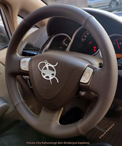 Honda City Araca Özel Dikmeli Direksiyon Kılıfı (KAHVERENGİ KREM İP) - Resim 2
