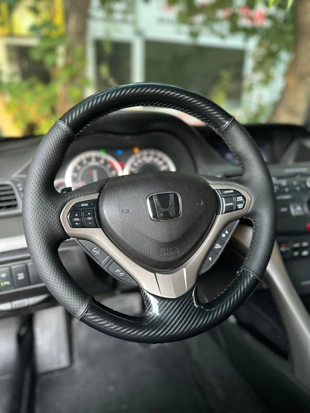 Honda Accord 2008 Araca Özel Dikmeli Direksiyon Kılıfı (KRİSTAL KARBON SOFT NOKTA) - 3