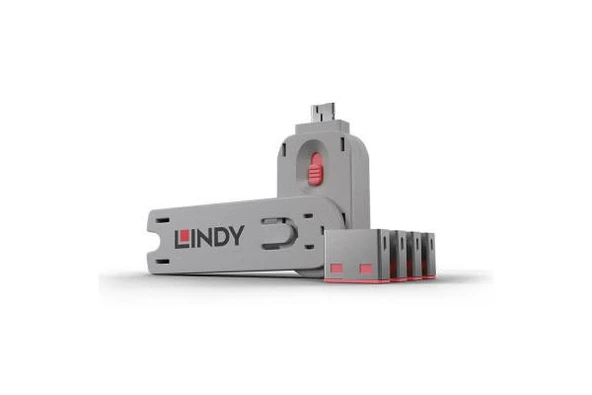 LINDY - LIN-40450 USB 4 adet Port Kilidi, Pembe Renk