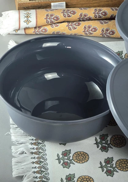 Plastik Saklama Kabı Seti - 2li Mutfak Saklama Kabı Takımı - 2 Litre, 23 CM - Gri - 3