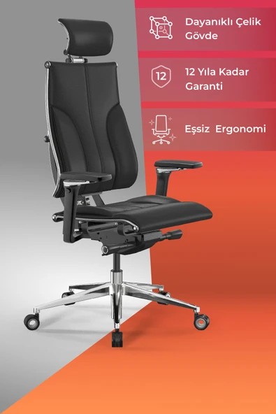 Metta Yoga Ergonomik Koltuk | Bel Destekli, Tekerlekli, Yükseklik Ayarlı, Deri Yönetici Koltuğu -A5.F.5.13A ürün görseli 1