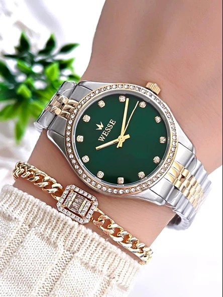 Wesse Çelik Kordon Takvimli Kadran 5 Atm Suya Dayanıklı Kadın Kol Saati+Bileklik BW.109703.SY ürün görseli