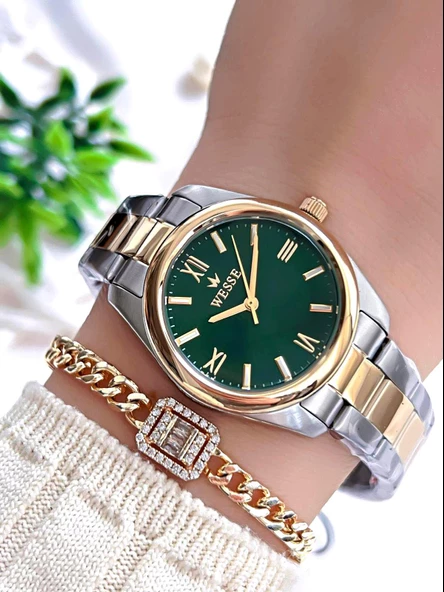 Wesse Çelik Kordon Takvimli Kadran 5 Atm Suya Dayanıklı Kadın Kol Saati+Bileklik BW.112205.SY ürün görseli 1