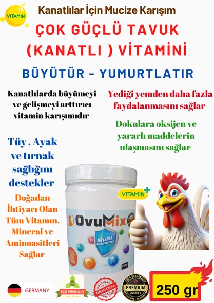 GENEL KULLANIM TAVUK VİTAMİNİ 250 gr (BÜYÜK AMBALAJ ) 12 AY KULLANILIIR