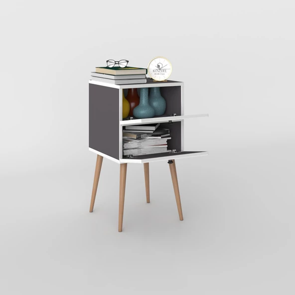 Kenzlife komodin kilitli hanami gri 74*39*39 komidin ahşap ayaklı kitaplık ayakkabılık kapaklı arkalıklı - 2