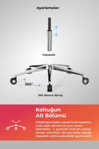 Metta Yoga Ergonomik Koltuk | Bel Destekli, Tekerlekli, Yükseklik Ayarlı, Deri Yönetici Koltuğu -A5.F.5.13A - Resim 5