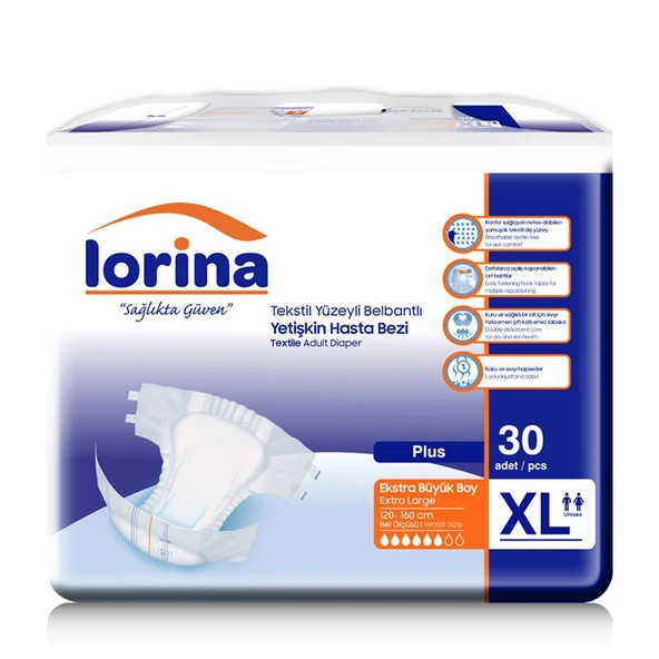 Lorina 6 Damla Belbantlı Ekstra Büyük Boy (XL) 30'lu Hasta Bezi - 1