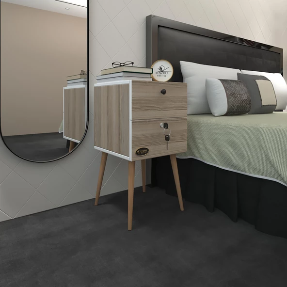 Kenzlife komodin kilitli sakura crd 74*39*39 komidin ahşap ayaklı kitaplık ayakkabılık kapaklı arkalıklı - Resim 2