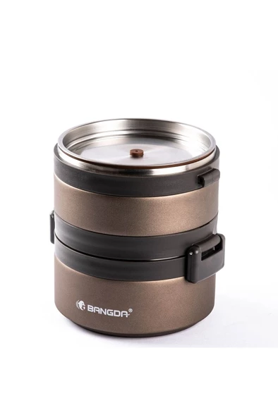 BANGDA BRONZ İKİ KATLI ÇATAL VE CHOPSTICKLİ PASLANMAZ ÇELİK YEMEK TERMOSU 1.1L - Resim 2