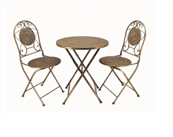 Panalı Ferforje Metal Masa Sandalye Seti Gold MG41