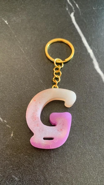 G Harfi Gökkuşağı Renkleri Kırmızı Sim Süsleme Anahtarlık Gold Aksesuarlı El Yapımı Epoksi - Resim 8