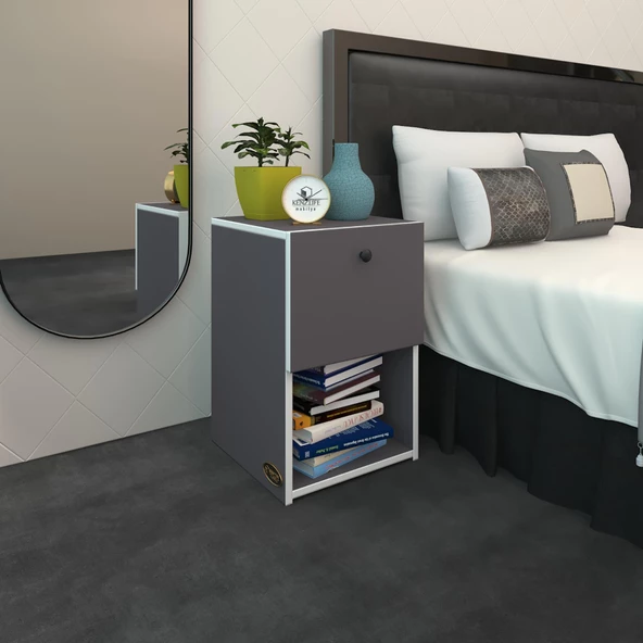 Kenzlife komodin izumi gri 60*39*39 komidin kitaplık ayakkabılık kapaklı arkalıklı