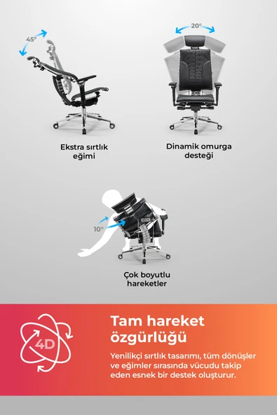 Metta Yoga Ergonomik Koltuk | Bel Destekli, Tekerlekli, Yükseklik Ayarlı, Deri Yönetici Koltuğu -A5.F.5.13A - Resim 7