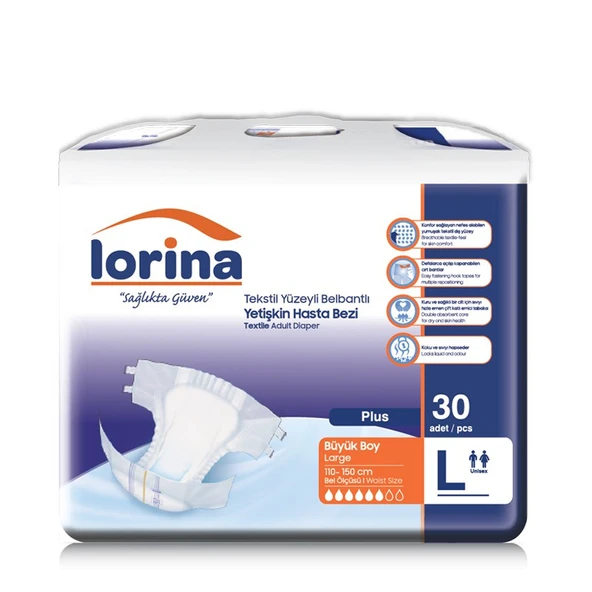 Lorina Belbantlı  Büyük Boy L 30 lu 2 Adet Hasta Bezi