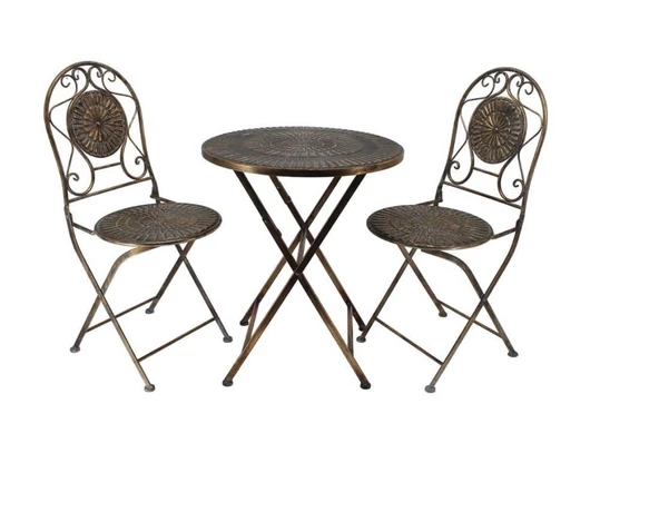 Panalı Ferforje Metal Masa Sandalye Seti Brown MG43 - 2