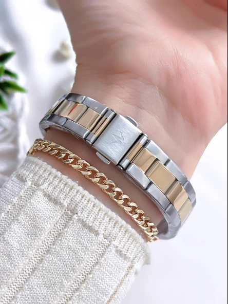 Wesse Çelik Kordon Takvimli Kadran 5 Atm Suya Dayanıklı Kadın Kol Saati+Bileklik BW.112205.SY - Resim 3