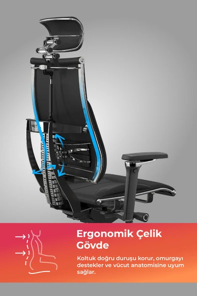 Metta Yoga Ergonomik Koltuk | Bel Destekli, Tekerlekli, Yükseklik Ayarlı, Deri Yönetici Koltuğu -A5.F.5.13A - Resim 2