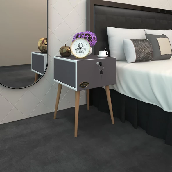 Kenzlife komodin kazuki gri 60*39*39 komidin ahşap ayaklı kitaplık ayakkabılık kapaklı arkalıklı