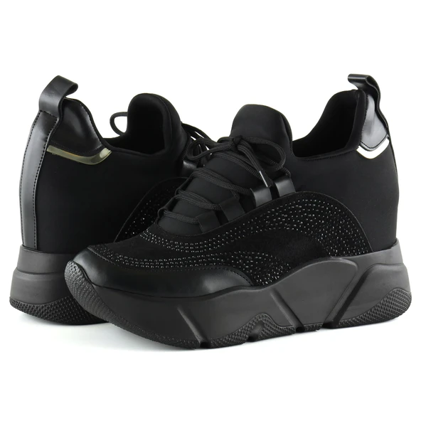 Erkan Saçmacı Eleanor Siyah Süet Streç Taşlı Gizli Dolgu Topuklu Günlük Ayakkabı - 3