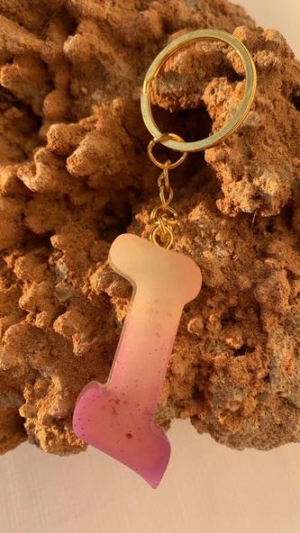 I Harfi Gökkuşağı Renkleri Kırmızı Sim Süsleme Anahtarlık Gold Aksesuarlı El Yapımı Epoksi - Resim 7