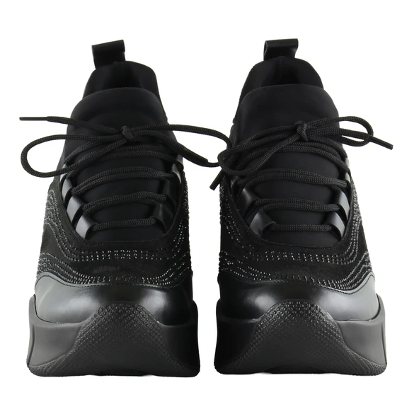 Erkan Saçmacı Eleanor Siyah Süet Streç Taşlı Gizli Dolgu Topuklu Günlük Ayakkabı - 4