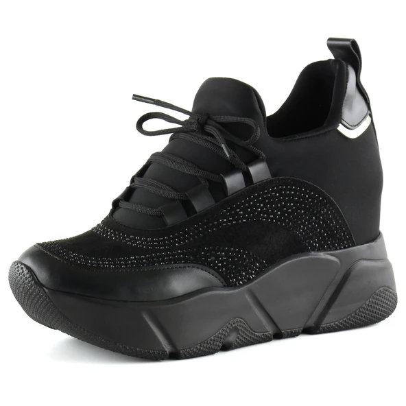 Erkan Saçmacı Eleanor Siyah Süet Streç Taşlı Gizli Dolgu Topuklu Günlük Ayakkabı