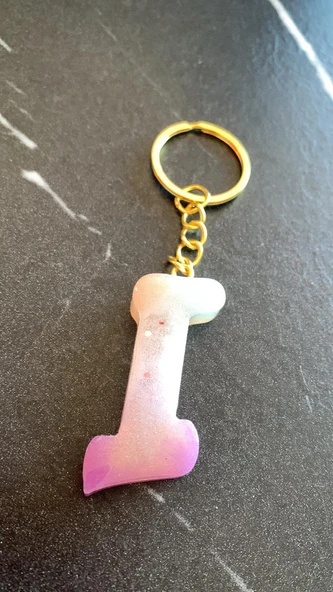 I Harfi Gökkuşağı Renkleri Kırmızı Sim Süsleme Anahtarlık Gold Aksesuarlı El Yapımı Epoksi - Resim 8