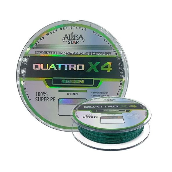 Quattro 4x 0.37 mm 300m 4 Örgü İp Misina Yeşil 30.4 kg Çeker