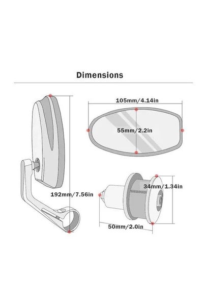 Motosiklet Gidon Aynası Oval - Gri (gümüş) Renk Topuz -Arasmto - Resim 5