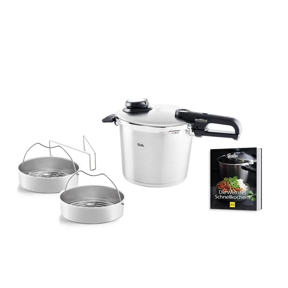 Fissler Vitavit® Premium 6 Litre Düdüklü Tencere Seti+2 Parça Buharda Pişirme+SKT Tarif Kitabı