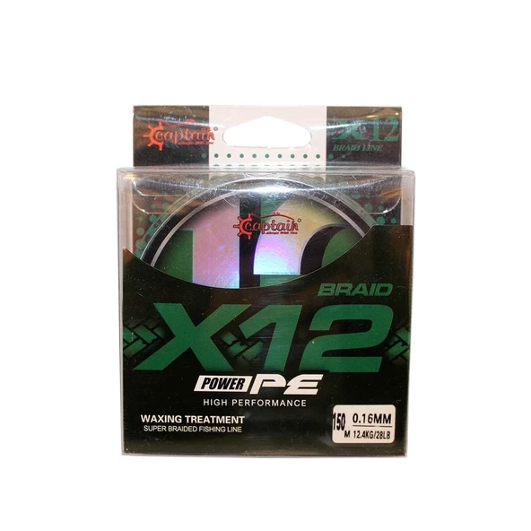 Captain X12 Power PE 0.24 mm 150m Dark Green 12 Örgü İp Misina 16.6kg Çeker - Resim 2