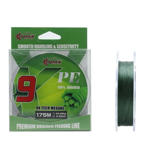 Captain X9 Megane Tech 0.18 mm 175m Dark Green 9 Kat İp Misina 19.8kg Çeker