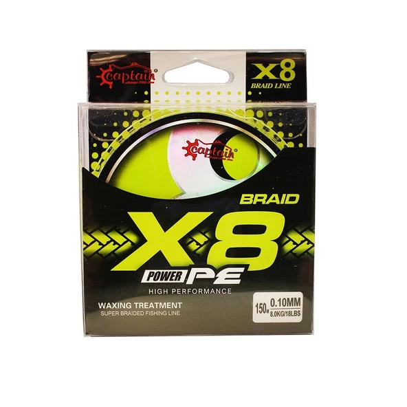 Captain X8 Power PE 0.18 mm 150m Lemon Yellow 8 Örgü İp Misina 18.14kg Çeker - 2