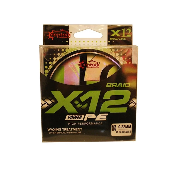 Captain X12 Power PE 0.27 mm 150m Green White 12 Örgü İp Misina 19kg Çeker - 2