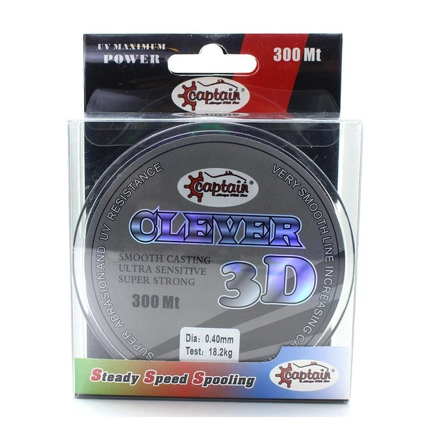 Captain Clever 3D Smooth 0.40 mm 300m Black Camou Monofilament Misina 18.2kg Çeker